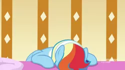 Size: 1280x720 | Tagged: safe, derpibooru import, screencap, rainbow dash, pegasus, pony, deep tissue memories, spoiler:deep tissue memories, spoiler:mlp friendship is forever, exhausted, faceplant, solo, spa pony rainbow dash