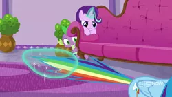 Size: 1280x720 | Tagged: deep tissue memories, derpibooru import, rainbow dash, safe, screencap, spike, spoiler:deep tissue memories, spoiler:mlp friendship is forever, starlight glimmer, tail, tail pull