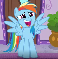 Size: 683x703 | Tagged: safe, derpibooru import, screencap, rainbow dash, pegasus, pony, deep tissue memories, spoiler:deep tissue memories, spoiler:mlp friendship is forever, cropped, solo, spread wings, wings