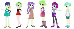 Size: 1526x609 | Tagged: safe, artist:berrypunchrules, derpibooru import, editor:thomasfan45, blueberry cake, cherry crash, mystery mint, starlight, tennis match, watermelody, human, equestria girls, alternate hairstyle, background human, boots, clothes, compilation, cute, cutie mark, cutie mark on clothes, dress, feet, female, hand on hip, headband, jewelry, legs, necklace, open-toed shoes, redesign, sandals, sexy, shirt, shoes, simple background, sneakers, socks, vest, white background