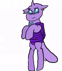 Size: 578x656 | Tagged: alternate version, artist:whistle blossom, autodesk sketchbook, bipedal, blushing, changedling, changedling oc, changeling, changeling oc, colored, color edit, cute, derpibooru import, digital art, edit, exobetes, female, looking at you, nymph, oc, oc:exo the changeling, purple changeling, safe, semi-anthro, simple background, smiling, smiling at you, solo, standing, teenager, unofficial characters only, white background