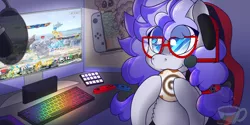 Size: 2000x1000 | Tagged: safe, artist:anxioussartist, derpibooru import, oc, oc:cinnabyte, unofficial characters only, earth pony, pony, chair, cinnamon, cinnamon bun, food, gaming chair, gaming headset, gaming pc, headphones, headset, keyboard, nintendo switch, pc, poster, switch