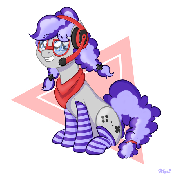 Size: 2000x2000 | Tagged: adorkable, artist:koapony, bandana, clothes, cute, derpibooru import, dork, gaming headset, headset, oc, oc:cinnabyte, safe, smiling, socks, striped socks, unofficial characters only