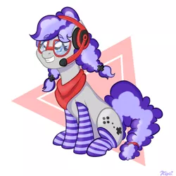 Size: 2000x2000 | Tagged: adorkable, artist:koapony, bandana, clothes, cute, derpibooru import, dork, gaming headset, headset, oc, oc:cinnabyte, safe, smiling, socks, striped socks, unofficial characters only