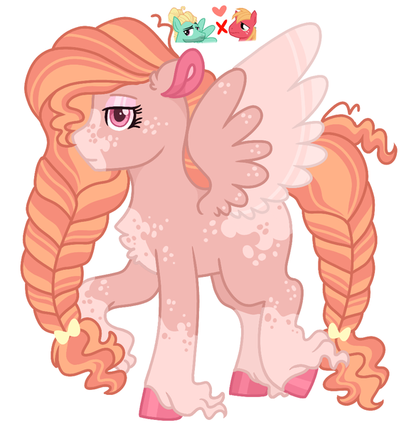 Size: 999x1024 | Tagged: safe, artist:kittystar614, derpibooru import, big macintosh, zephyr breeze, oc, pegasus, pony, braid, female, freckles, gay, heart, how, long hair, magical gay spawn, male, mare, offspring, parent:big macintosh, parent:zephyr breeze, pegasus oc, shipping, simple background, unshorn fetlocks, white background, wings, zephyrmac