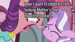 Size: 1280x720 | Tagged: abuse, crusaders of the lost mark, derpibooru import, diamond tiara, edit, edited screencap, female, mother and child, mother and daughter, mother's day, safe, screencap, spoiled rich, tiarabuse, yelling