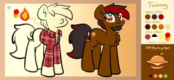 Size: 3328x1536 | Tagged: safe, artist:kimjoman, derpibooru import, oc, oc:twinny, unofficial characters only, beard, burger, clothes, facial hair, flannel, flannel shirt, food, jewelry, necklace, orange, reference sheet