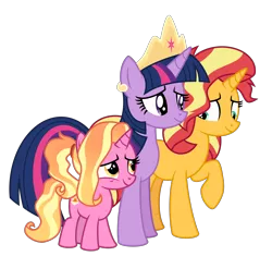 Size: 6400x6018 | Tagged: safe, artist:emeraldblast63, derpibooru import, luster dawn, sunset shimmer, twilight sparkle, twilight sparkle (alicorn), alicorn, pony, unicorn, the last problem, female, filly, filly luster dawn, implied magical lesbian spawn, mare, simple background, transparent background, younger