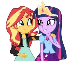 Size: 6402x5400 | Tagged: safe, artist:emeraldblast63, derpibooru import, sunset shimmer, twilight sparkle, equestria girls, the last problem, crown, jewelry, regalia, reunion, simple background, transparent background