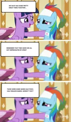 Size: 1280x2204 | Tagged: alternate hairstyle, comforting, comic, crying, deep tissue memories, derpibooru import, edit, edited screencap, happy, rainbow dash, screencap, screencap comic, spoiler:deep tissue memories, spoiler:mlp friendship is forever, suggestive, tears of joy, twilight sparkle