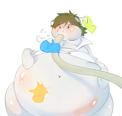 Size: 2036x1942 | Tagged: air inflation, artist:shuryashish, belly, belly button, big belly, blushing, clothes, derpibooru import, ghost hands, goggles, hose, huge belly, impossibly large belly, inflation, oc, oc:lexing, poking, puffy cheeks, rubbing, suggestive