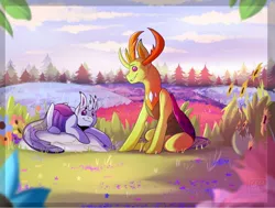 Size: 1024x776 | Tagged: artist:micha, changedling, changedling oc, changeling, changeling oc, cute, derpibooru import, king thorax, lying down, meadow, oc, oc:calor the changeling, safe, thorax