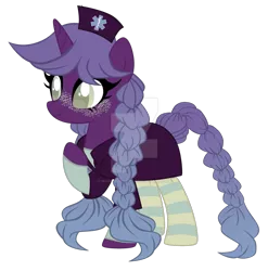 Size: 1280x1294 | Tagged: safe, artist:magicdarkart, derpibooru import, oc, unofficial characters only, earth pony, pony, unicorn, clothes, deviantart watermark, female, hat, mare, mask, nurse hat, nurse outfit, obtrusive watermark, simple background, socks, solo, striped socks, transparent background, watermark