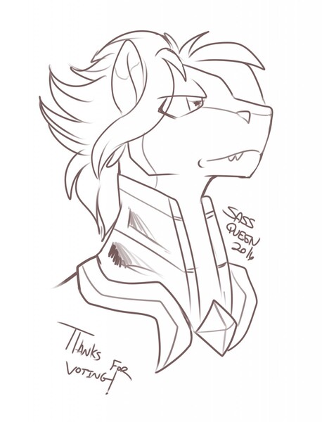 Size: 977x1280 | Tagged: armor, artist:bluntwhiskey, bust, derpibooru import, fangs, frown, male, monochrome, oc, oc:savage shark, original species, portrait, royal guard armor, safe, scowl, shark, shark pony, simple background, solo, unofficial characters only, white background