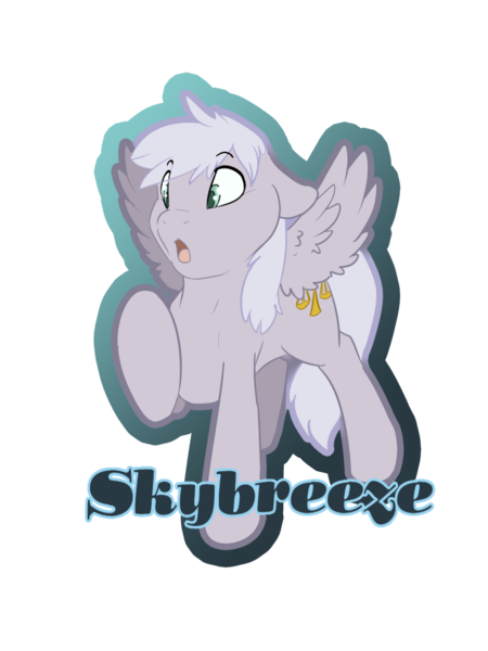 Size: 660x880 | Tagged: safe, artist:rika, derpibooru import, oc, oc:skybreeze, unofficial characters only, pegasus, pony, badge, con badge, floppy ears, male, open mouth, raised hoof, simple background, spread wings, stallion, transparent background, wings