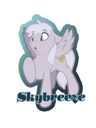 Size: 660x880 | Tagged: safe, artist:rika, derpibooru import, oc, oc:skybreeze, unofficial characters only, pegasus, pony, badge, con badge, floppy ears, male, open mouth, raised hoof, simple background, spread wings, stallion, transparent background, wings