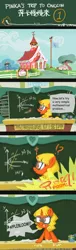 Size: 1484x4862 | Tagged: safe, artist:holp, derpibooru import, apple bloom, oc, oc:succulant holp, unicorn, comic:pinka's trip to ongcon, angry, bump, car, chalkboard, chinese text, classroom, comic, comic sans, dialogue box, english, flag, math, ongcon monicter, ponyville schoolhouse, table, teacher, title