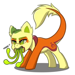 Size: 4093x4093 | Tagged: safe, artist:jcosneverexisted, derpibooru import, oc, oc:non toxic, unofficial characters only, hybrid, monster pony, original species, pony, tatzlpony, my little pony: pony life, angry, fangs, male, open mouth, simple background, solo, tongue out, transparent background