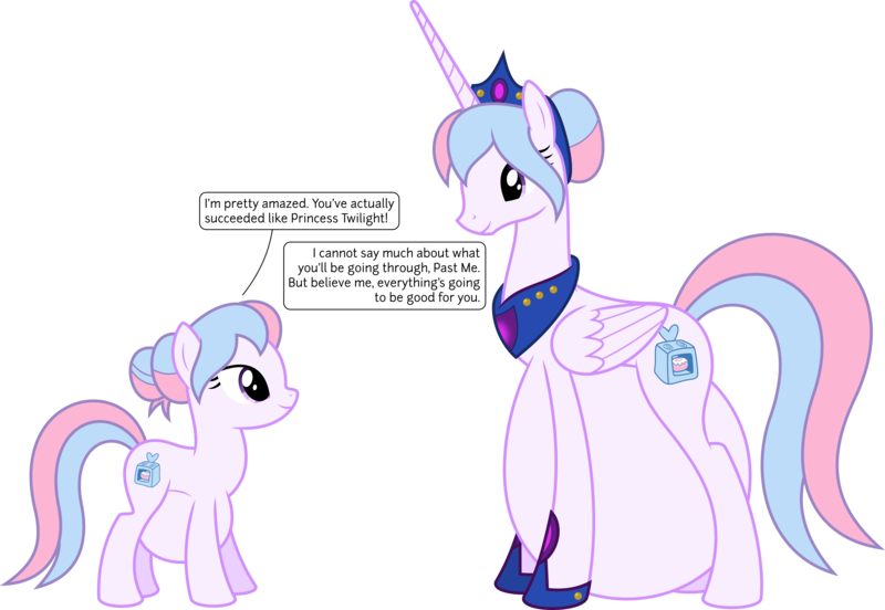 Size: 5797x4000 | Tagged: safe, artist:parclytaxel, derpibooru import, oc, oc:bundle joy, unofficial characters only, alicorn, earth pony, pony, .svg available, absurd resolution, alicornified, belly, big belly, clothes, crown, female, hair bun, hairband, huge belly, hyper, hyper belly, hyper pregnancy, impossibly large belly, jewelry, looking down, looking up, mare, older, peytral, pregnant, race swap, regalia, self ponidox, shoes, simple background, smiling, solo, speech bubble, time paradox, transparent background, vector