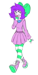 Size: 1378x2707 | Tagged: suggestive, artist:doodlegamertj, derpibooru import, oc, oc:mable syrup, unofficial characters only, human, equestria girls, bow, clothes, deaf, dress, humanized, simple background, socks, striped socks, transparent background