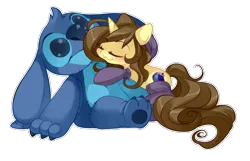 Size: 1246x800 | Tagged: safe, artist:loyaldis, derpibooru import, oc, oc:astral flare, pony, unicorn, adorable face, beanie, blushing, clothes, cuddling, cute, cutie mark, dawwww, eyes closed, hat, laying on stomach, lilo and stitch, plushie, sleeping, snuggling, socks, stitch