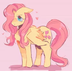 Size: 1812x1791 | Tagged: safe, artist:marshukitty, derpibooru import, fluttershy, pegasus, pony, chest fluff, cute, female, heart, mare, pink background, shyabetes, simple background, solo