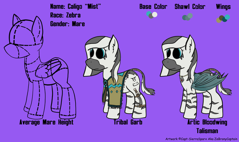 Size: 3837x2280 | Tagged: artist:capt-sierrasparx, bat wings, clothes, derpibooru import, female, foe adventures, mare, oc, oc:mist(captain), reference sheet, safe, shawl, unofficial characters only, wings, zebra