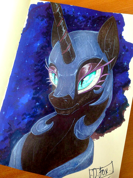 Size: 720x960 | Tagged: safe, artist:daryaberry, derpibooru import, nightmare moon, alicorn, pony, bust, cute, female, mare, portrait, traditional art