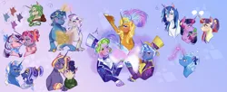 Size: 4899x2000 | Tagged: safe, artist:bunnari, derpibooru import, big bucks, clover the clever, jack pot, moondancer, night light, shining armor, spike, sunflower spectacle, trixie, twilight sparkle, twilight velvet, twinkle twirl, oc, oc:candlelight, oc:comet spin, oc:lulanueva, oc:night owl, dragon, pony, unicorn, female, high res, magic, male, mare, stallion