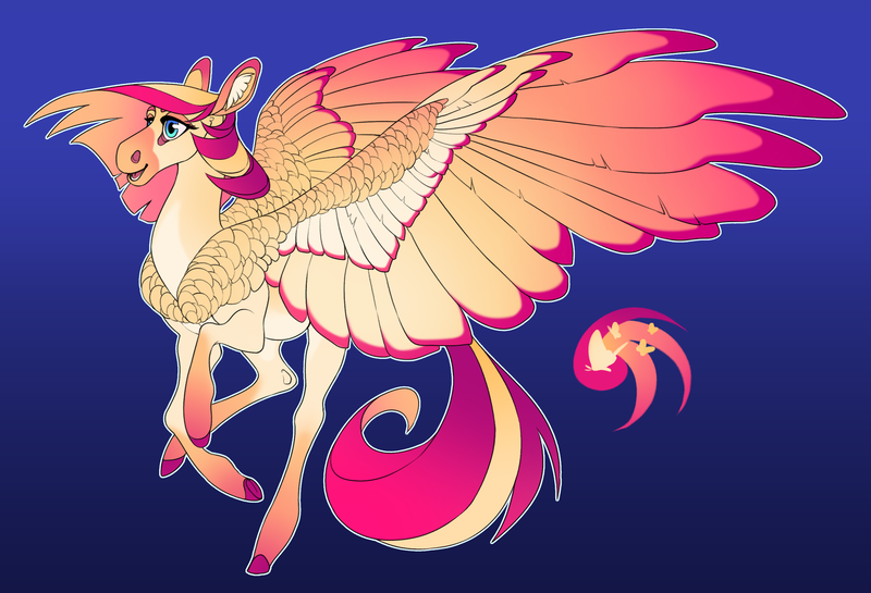 Size: 4399x2997 | Tagged: safe, artist:turnipberry, deleted from derpibooru, derpibooru import, oc, oc:shimmering gale, unofficial characters only, pegasus, pony, blue background, colored hooves, commission, cutie mark, dark background, female, magical lesbian spawn, mare, offspring, parent:fluttershy, parent:sunset shimmer, parents:sunshyne, realistic horse legs, simple background, solo, spread wings, wings