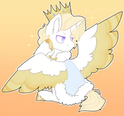 Size: 2017x1890 | Tagged: alicorn, alicorn oc, artist:sailor, crown, derpibooru import, fancy, gradient background, horn, jewelry, oc, prince, regalia, safe, two toned wings, unofficial characters only, wings
