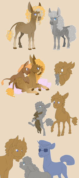 Size: 2500x5600 | Tagged: safe, artist:jackiebloom, derpibooru import, oc, oc:dust bunny, oc:edith, unofficial characters only, donkey, rabbit, unicorn, winged rabbit, animal, foal, mouth hold, police officer, prone