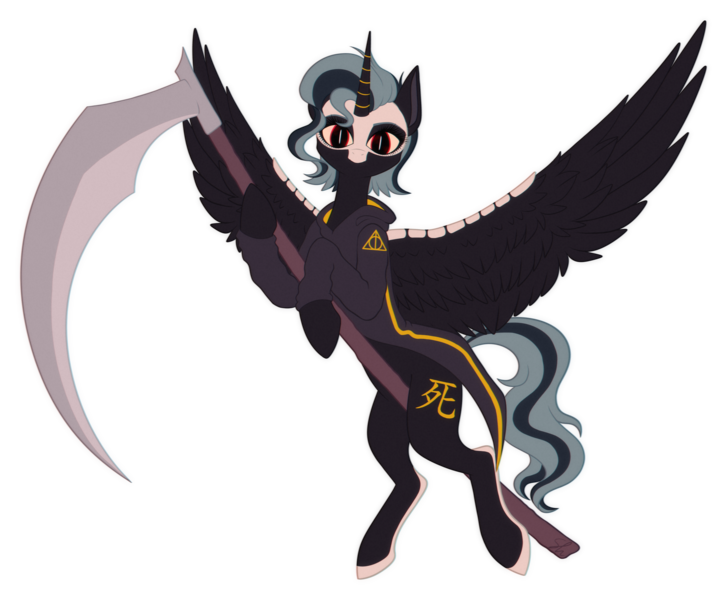 Size: 3202x2642 | Tagged: safe, artist:spirit-1, derpibooru import, ponified, pegasus, pony, grim reaper, high res, scythe, simple background, solo, transparent background