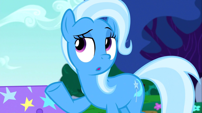 Size: 1366x768 | Tagged: safe, artist:dtkraus, derpibooru import, edit, edited edit, edited screencap, editor:slayerbvc, screencap, trixie, earth pony, no second prances, earth pony trixie, female, mare, :o, open mouth, race swap, raised hoof, solo, underhoof