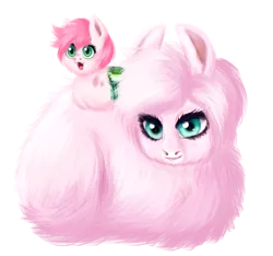 Size: 689x646 | Tagged: artist:unoriginai, cute, cute little fangs, derpibooru import, duo, fangs, fluffy, hybrid, interspecies offspring, magical lesbian spawn, oc, oc:fluffle puff, oc:love bug, offspring, parent:oc:fluffle puff, parent:queen chrysalis, parents:canon x oc, parents:chrysipuff, realistic, safe, simple background, transparent background, unofficial characters only