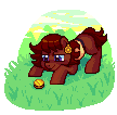 Size: 108x106 | Tagged: safe, artist:hikkage, derpibooru import, oc, oc:ruby rouge, unofficial characters only, earth pony, pony, colt quest, bit, coin, crouching, earth pony oc, eyes on the prize, face down ass up, pixel art, simple background, smiling, solo, tack, transparent background