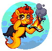 Size: 108x106 | Tagged: colt quest, demon, demon pony, derpibooru import, fire, freedom, oc, oc:pipadeaxkor, original species, pixel art, safe, simple background, smiling, solo, transparent background, unofficial characters only