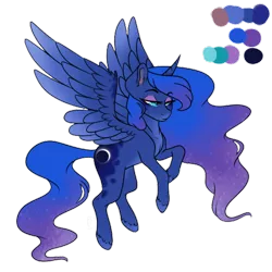 Size: 500x500 | Tagged: safe, artist:brendalobinha, derpibooru import, princess luna, alicorn, pony, crown, eyeshadow, female, flying, jewelry, looking at you, makeup, mare, palette, reference sheet, regalia, simple background, solo, transparent background, wavy mane, wings