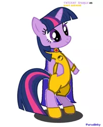 Size: 663x815 | Tagged: safe, derpibooru import, twilight sparkle, pony, unicorn, 1000 hours in ms paint, amulet, boots, cloak, clothes, female, jewelry, lady legasus, leotard, mare, outfit, raven (teen titans), shoes, solo, standing, symbol, teen titans go, text, unicorn twilight, voice actor joke, wristband