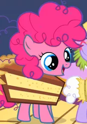 Size: 420x600 | Tagged: safe, derpibooru import, edit, edited screencap, screencap, pinkie pie, earth pony, pony, the cutie mark chronicles, cake, clothes, costume, cropped, female, filly, food, food costume, recolor, smiling, solo focus