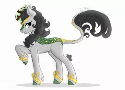 Size: 1600x1156 | Tagged: safe, artist:daryaberry, derpibooru import, kirin, crossover, jewelry, kirinified, loki, one hoof raised, profile, regalia, solo, species swap