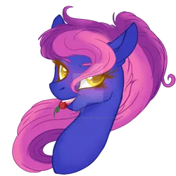 Size: 1920x1921 | Tagged: safe, artist:nightingalewolfie, derpibooru import, oc, pony, bust, cherry, deviantart watermark, female, food, mare, mouth hold, obtrusive watermark, portrait, simple background, solo, transparent background, watermark