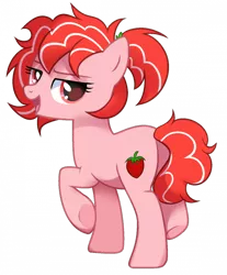 Size: 700x846 | Tagged: suggestive, artist:unichan, derpibooru import, oc, oc:strawberry glaze, unofficial characters only, earth pony, pony, bedroom eyes, butt, looking at you, looking back, looking back at you, redhead, sassy, simple background, solo, tail, transparent background