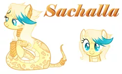 Size: 2684x1644 | Tagged: safe, artist:kannakiller, derpibooru import, oc, oc:sachalla, unofficial characters only, original species, pony, snake, snake pony, bedroom eyes, bracer, ear piercing, earring, female, jewelry, mare, markings, neck rings, piercing, ring, simple background, solo, white background