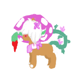 Size: 300x300 | Tagged: safe, artist:nubblebubble123, derpibooru import, oc, oc:bloom, oc:blossom, monster pony, original species, piranha plant pony, plant pony, animated, augmented tail, blood, bouncing, fangs, female, flower, flower in hair, gif, neckerchief, plant, simple background, tongue out, white background