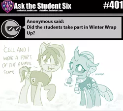 Size: 800x724 | Tagged: safe, artist:sintakhra, derpibooru import, ocellus, sandbar, changedling, changeling, pony, tumblr:studentsix, bell, clothes, cute, diaocelles, mouth hold, sandabetes, scarf, winter wrap up vest