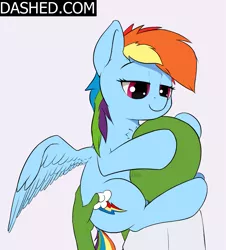Size: 1455x1609 | Tagged: safe, artist:whiskeypanda, derpibooru import, rainbow dash, oc, oc:anon, human, pegasus, pony, /mlp/, blushing, chest fluff, drawthread, facehug, gentle femdom, hoof on head, interspecies, looking down, pony on human action, request, simple background, smiling, smug, snuggling