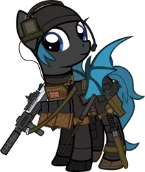 Size: 1920x2271 | Tagged: safe, artist:n0kkun, derpibooru import, oc, oc:starkiller shadow, unofficial characters only, bat pony, pony, armor, assault rifle, bat pony oc, bat wings, baton, beanie, belt, boots, clothes, commission, female, flag, gloves, gun, handgun, hat, headset, holster, knife, mare, p226, pants, pistol, pouch, rifle, shoes, simple background, solo, spy suit, transparent background, weapon, wings
