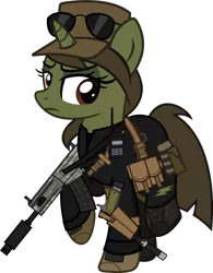 Size: 1920x2462 | Tagged: safe, artist:n0kkun, derpibooru import, oc, oc:silent burst, unofficial characters only, pony, unicorn, belt, boots, clothes, commission, female, gloves, gun, handgun, hat, holster, jacket, m1911, mare, pants, pistol, pouch, radio, raised hoof, raised leg, shirt, shoes, shotgun, simple background, solo, sunglasses, torn clothes, transparent background, weapon