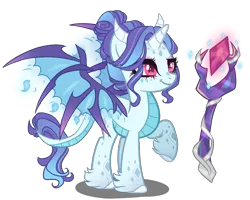 Size: 2000x1600 | Tagged: safe, artist:gihhbloonde, derpibooru import, oc, dracony, dragon, hybrid, pony, base used, bloodstone scepter, female, magical lesbian spawn, offspring, parent:princess ember, parent:rarity, parents:emberity, simple background, solo, transparent background